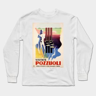 Visit POZZUOLI Italy Naples Rome Tourism Art Deco Vintage Travel Wall Art Long Sleeve T-Shirt